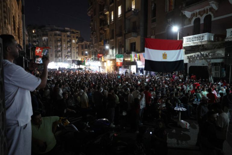 Soccer Football - FIFA World Cup 2026 - Round of 32 - Australia v Egypt - Fans gather in Cairo - Cairo, Egypt - July 3, 2026 Egypt fans gather in Cairo to watch the match REUTERS/Mohamed Abd El Ghany