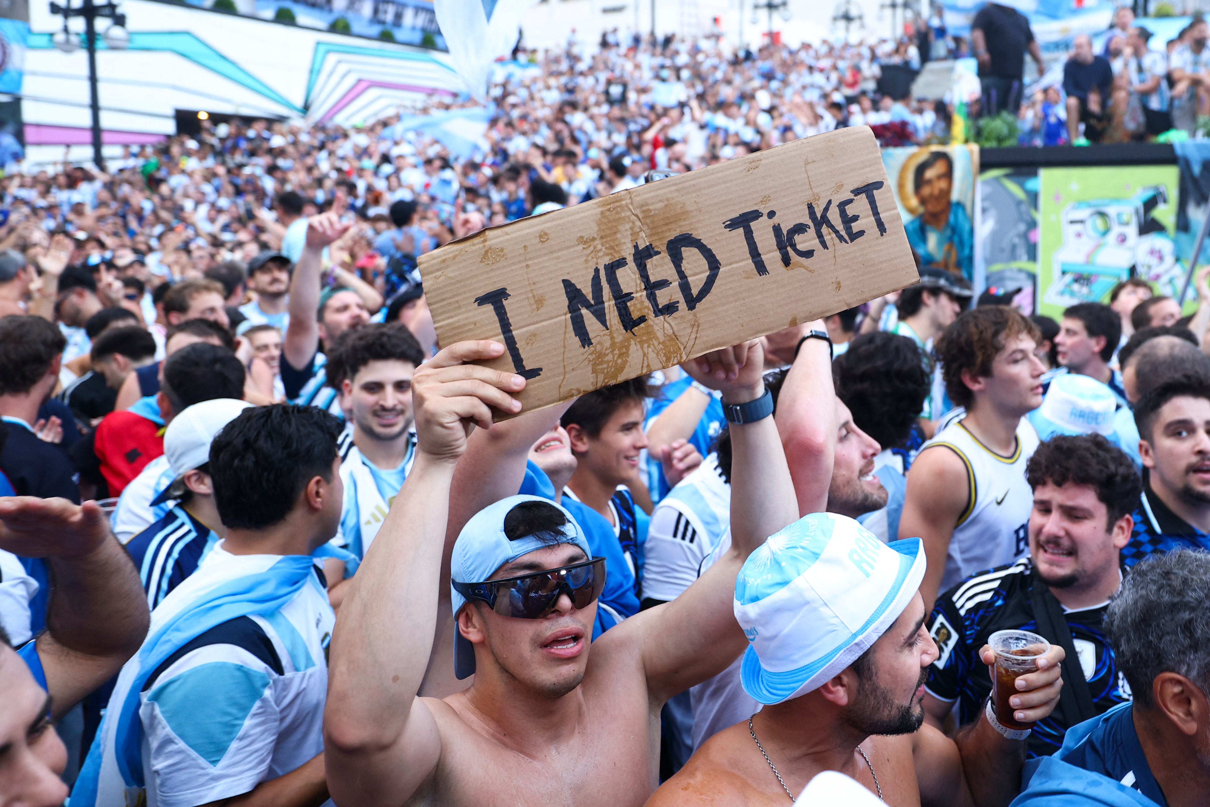 Argentina fans gather ahead of the World Cup Semi Final match against England in Atlanta Wednesday. Many Americans are willing to pay exorbitant prices for once-in-a-lifetime events even though they're facing uncertain economic times
