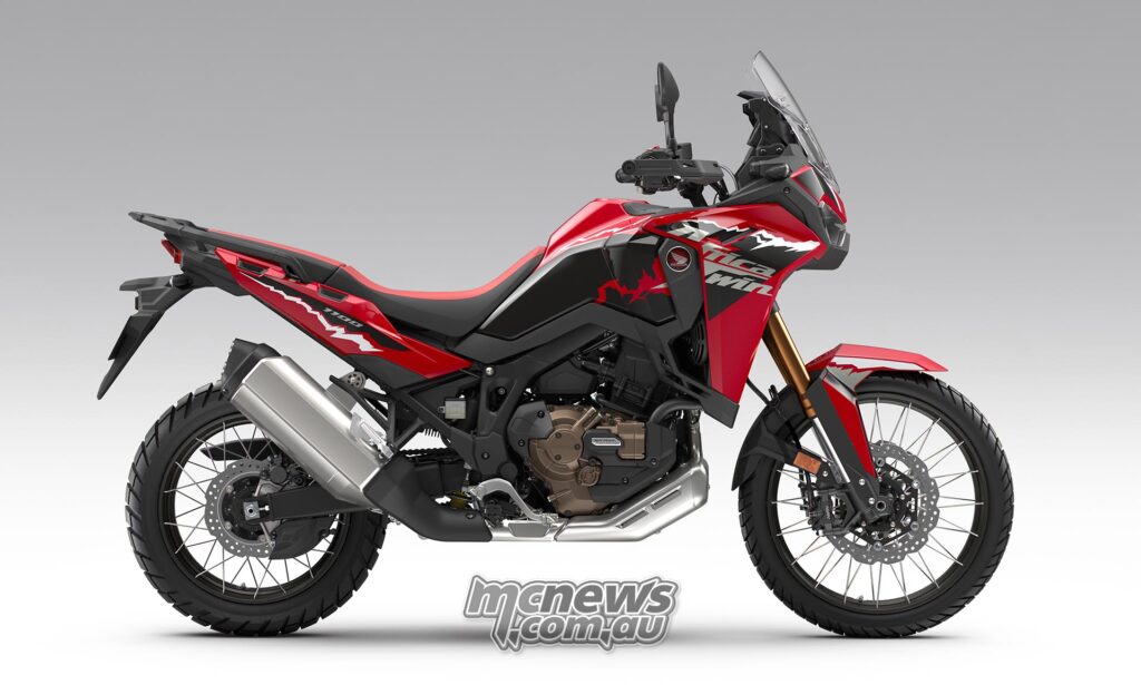 Grand Prix Red 2026 Honda Africa Twin ES DCT shown in right-side profile.
