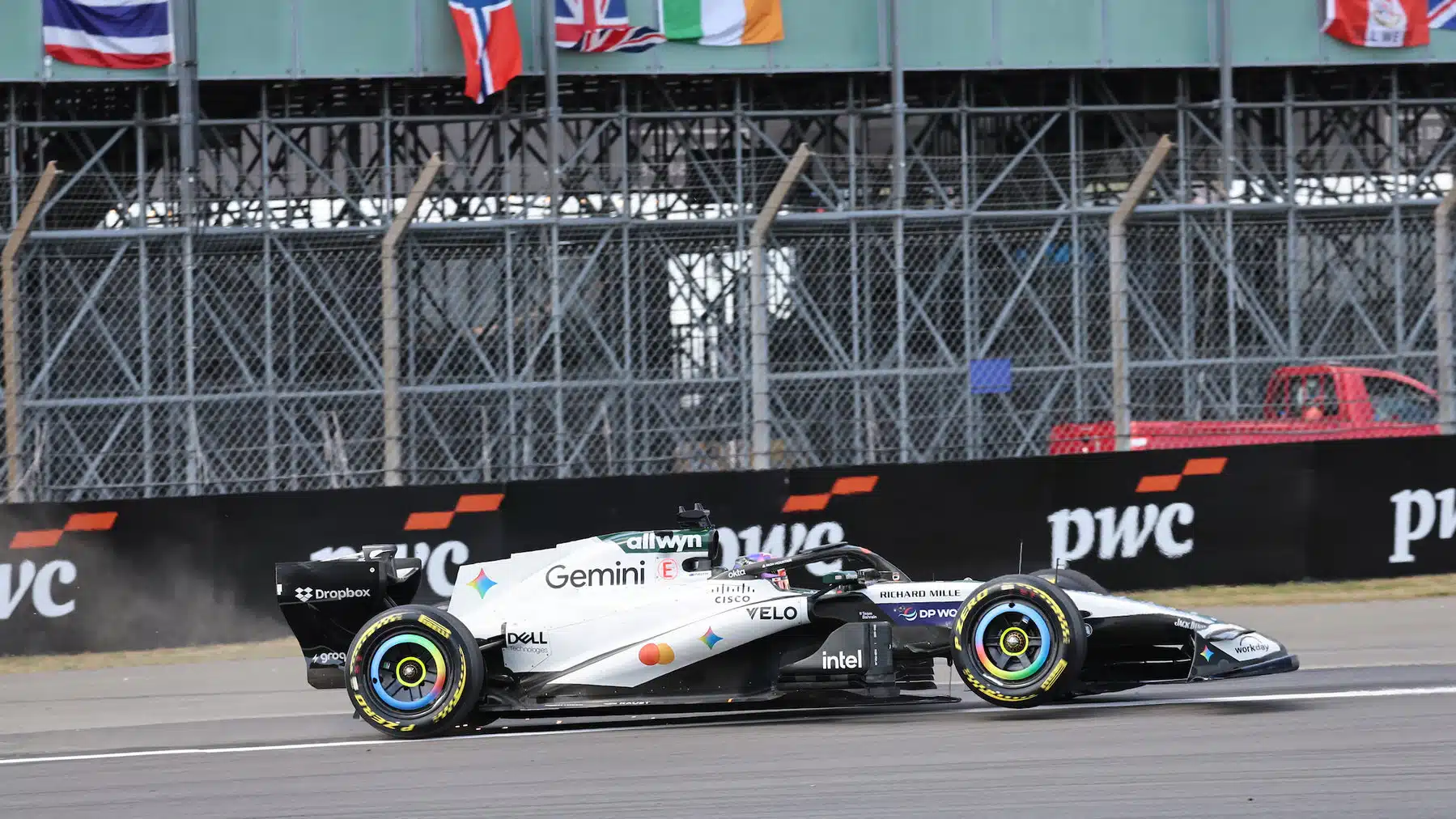 Oscar Piastri (McLaren-Mercedes) off the circuit during the 2026 British Grand Prix in