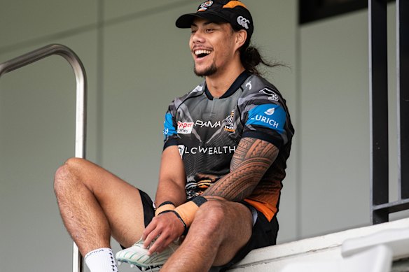 Jarome Luai at Wests Tigers training on Friday.