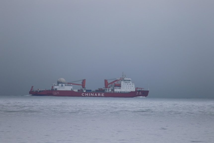 Icebreaker ship seen at sea.