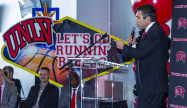 New UNLV men's basketball coach Josh Pastner speaks during and introductory press conference at ...