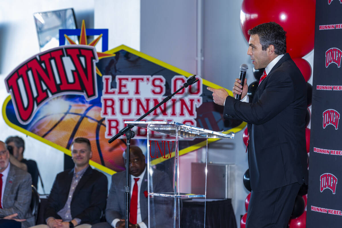 New UNLV men's basketball coach Josh Pastner speaks during and introductory press conference at ...