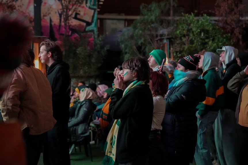 Socceroos fans at Hobart viewing party for World Cup