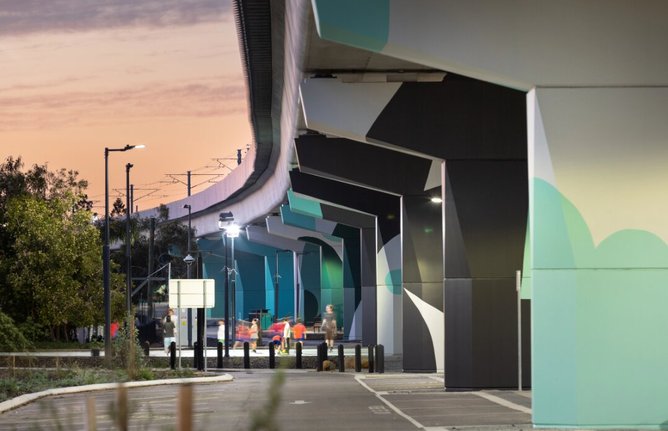 The project was conceived as a flowing ribbon of colour moving throughout landscape.
