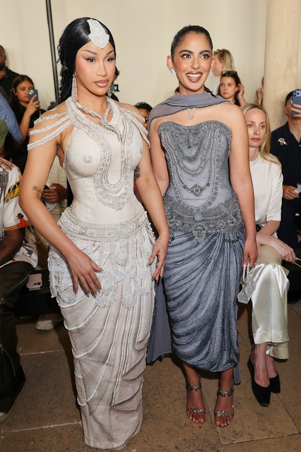 Cardi B and Isha Ambani at the Rahul Mishra Haute Couture Fall/Winter 2026/2027 show at Paris Fashion Week on July 6, 2026 in Paris, France.