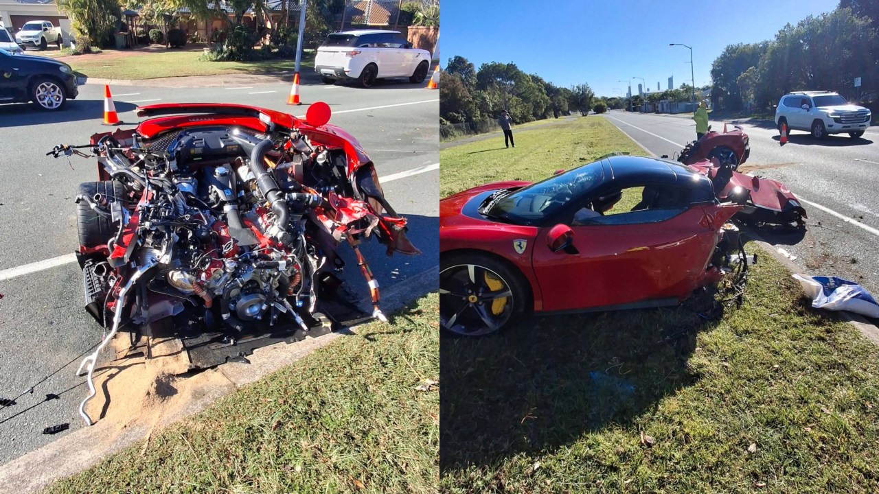 Ferrari owned by Gold Coast influencer wrecked in brutal crash after sports car slams into tree