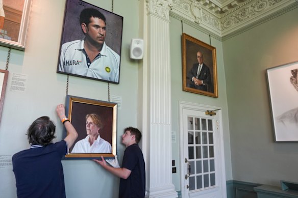 A portrait of Australian cricket legend Belinda Clark, by Melbourne artist Andrew Greensmith, is unveiled in the Long Room at Lord’s, near paintings of Sachin Tendulkar and Sir Donald Bradman.