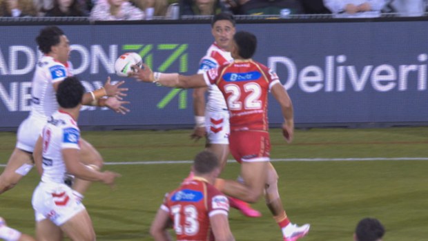 Isaiya Katoa gets his hand to a Valentine Holmes pass.