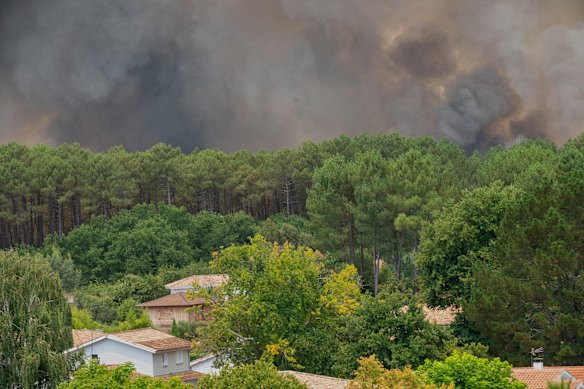 Smoke rises in the Lège-Cap-Ferret region.