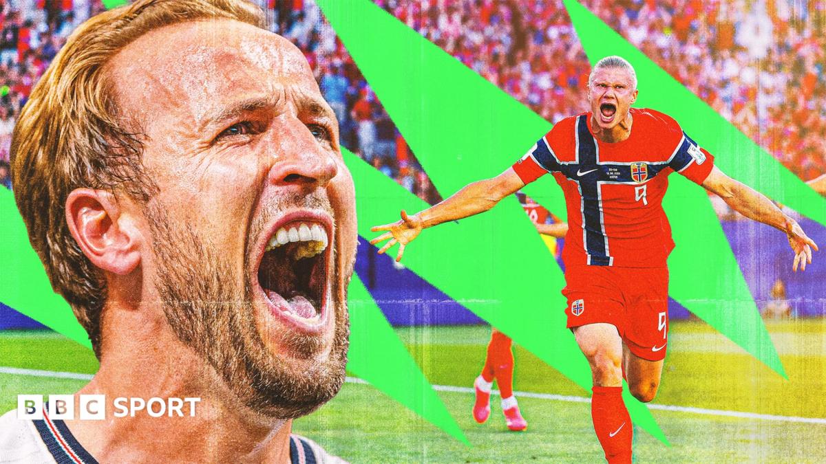 A split image of Erling Haaland and Harry Kane both screaming