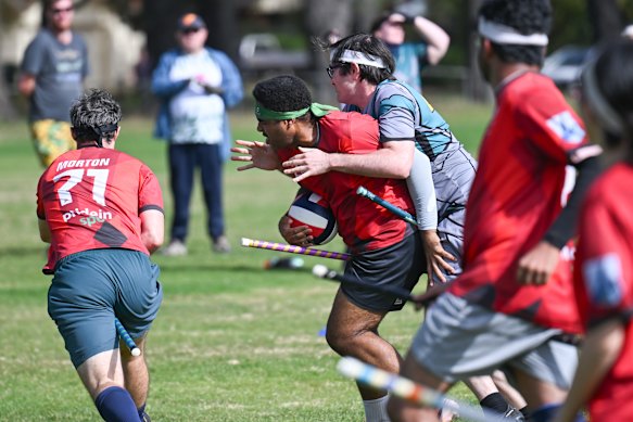 The intense physicality of a Quadball match played as part of the NSW competition. 