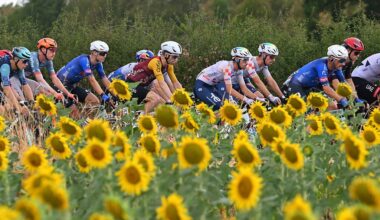 NEVERS, FRANCE - JULY 15: (L-R) Vlad Van Mechelen of Belgium and Team Bahrain - Victorious, Ramses Debruyne of Belgium and Team Alpecin-Premier Tech, Mattia Cattaneo of Italy and Team Red Bull - BORA - hansgrohe, Piet Allegaert of Belgium and Team Cofidis, Jordan Jegat of France and Team TotalEnergies compete during the 113th Tour de France 2026, Stage 11 a 161.3km stage from Vichy to Nevers / #UCIWT / on July 15, 2026 in Nevers, France. (Photo by Tim de Waele/Getty Images)