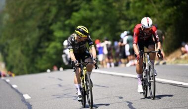 Dutch Huub Artz of Lotto Intermarche and Belgian Victor Campenaerts of Team Visma-Lease a Bike pictured in action during stage 6 of the 2026 Tour de France cycling race, a stage of 186 km from Pau to Gavarnie-Gedre, on Thursday 09 July 2026. The 113th edition of the Tour de France starts on Saturday 4 July in Barcelona, Spain, and will finish in Paris, France on the 26th of July. BELGA PHOTO POOL TOMAS SISK (Photo by POOL TOMAS SISK / BELGA MAG / Belga / AFP via Getty Images)