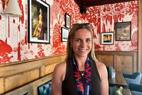Sophie Molineux celebrates at a London pub the day after her team’s victory in the Women’s T20 World Cup.