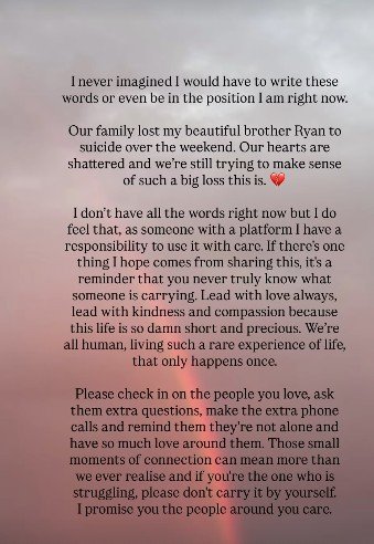 Perth influencer opens up on the loss of her brother.
