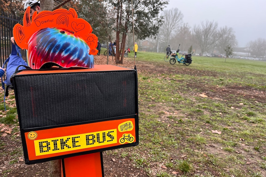 A red sign that reads 'Bike Bus'.