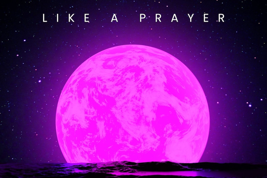 Cover art for Like a Prayer with purple globe and title of track