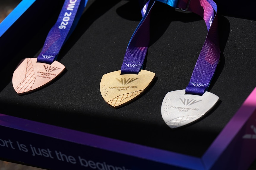 The Glasgow Commonwealth Games medals on display.