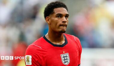 England right-back Jarell Quansah playing against Panama in a 2026 World Cup group stage match