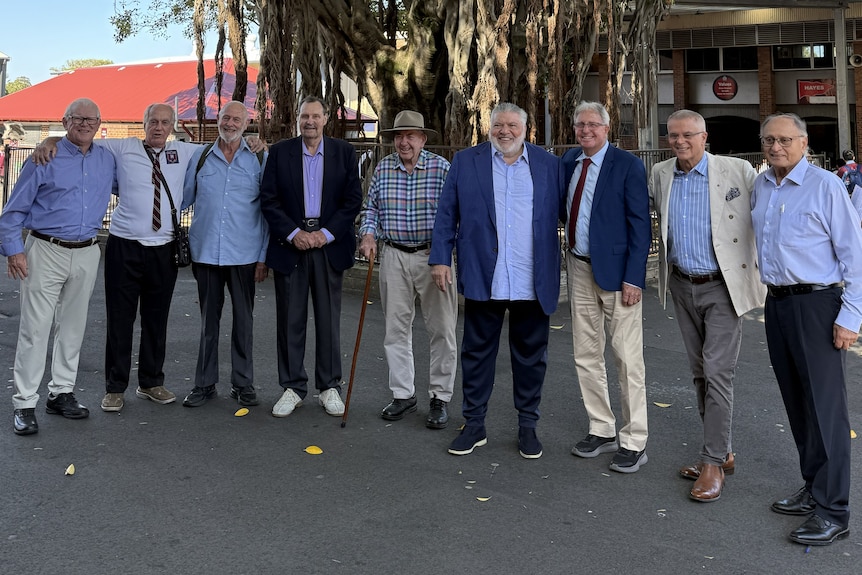 Members of the 1965 Homebush Boys High first XV pose for a photo.