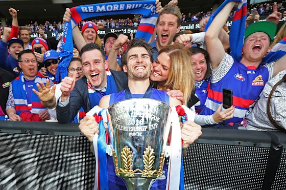 Bulldogs premiership captain Easton Wood celebrating the 2016 premiership.