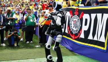 Football: Soccer-Atlas, the humanoid robot, delivers match ball at World Cup