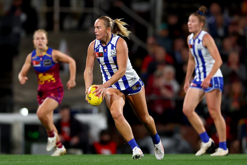 Vikki Wall of the Kangaroos kicks during the AFLW Grand Final