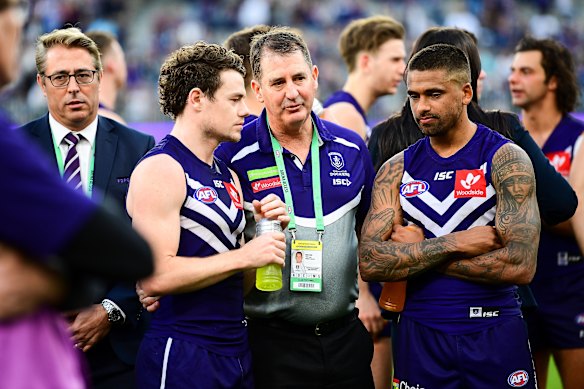 Although he worked with them at Fremantle in 2018, Lachie Neale (left) won’t be joining Ross Lyon and Bradley Hill at St Kilda.
