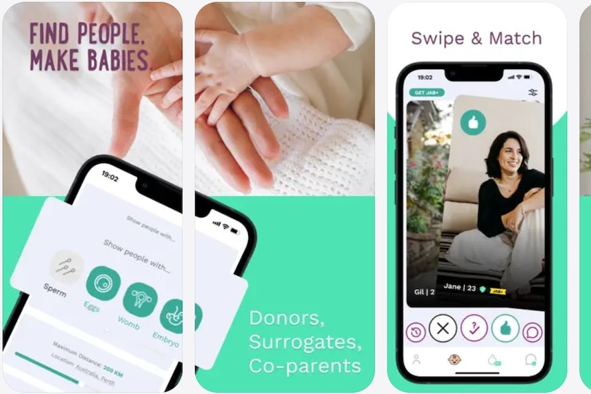 Screenshot of an online app store showing images of hands and a woman.