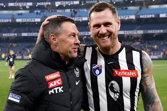Brimming with confidence: Collingwood coach Craig McRae (left).