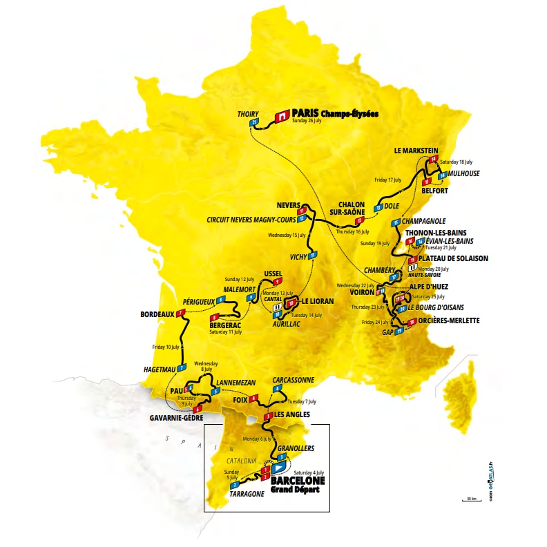 Map of the Tour de France route.
