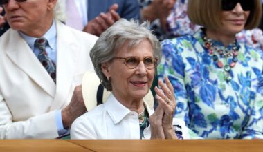 Birgitte, Duchess of Gloucester in the Royal Box for Wimbledon Men's Semifinals