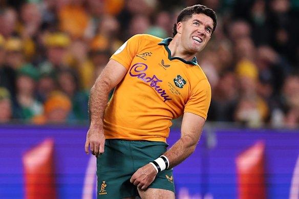 Ben Donaldson reacts to his missed goal against Ireland.