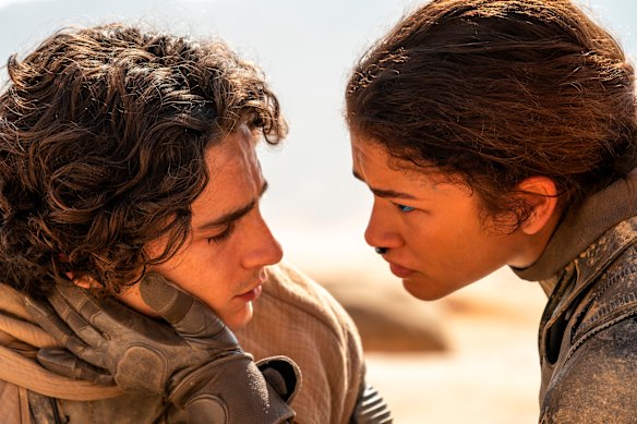 Timothée Chalamet and Zendaya in Dune: Part Two.