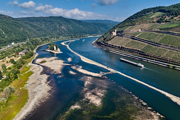 Parts of the crucial river Rhine have dried out after Europe’s heatwaves.