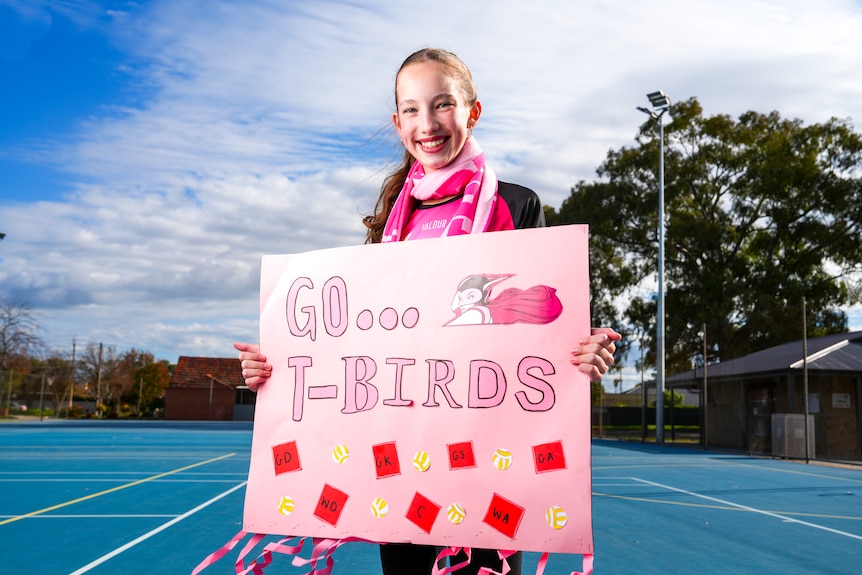 A young supporter of the Adelaide Thunderbirds.