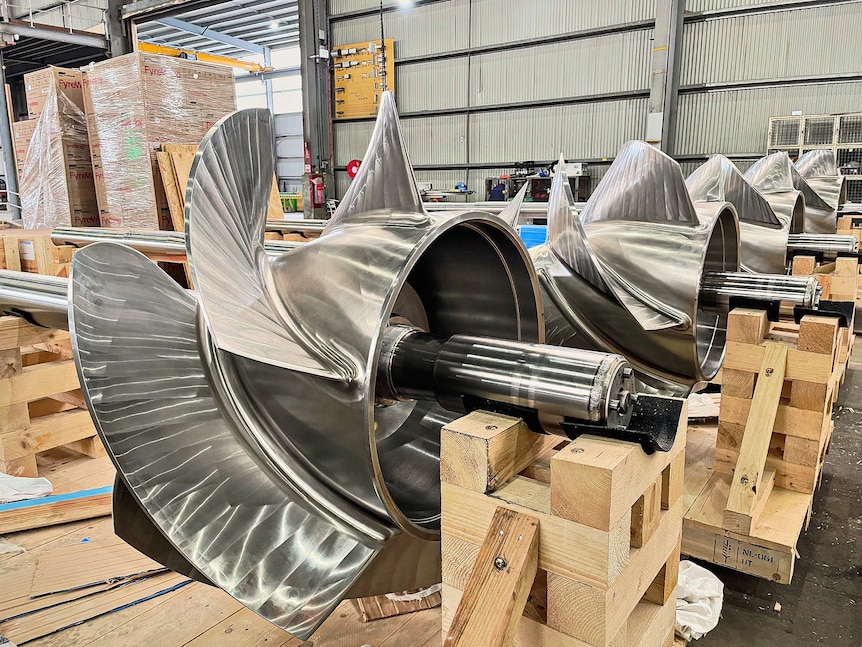 Turbines waiting to be fitted to a ship.