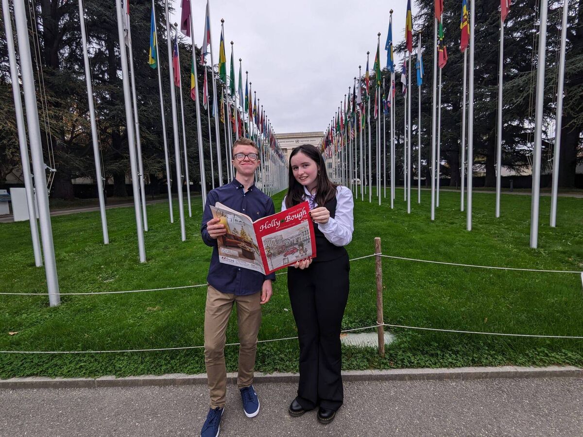 Esther Lennon with Oisín Redmond at the 5th Forum on Human Rights Democracy, and the Rule of Law with the Children's Rights International Network. 