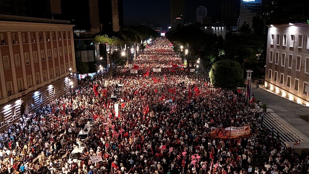 Thousands swarm the streets of Tirana in major 'Pink Flamingo' anti-government protests
