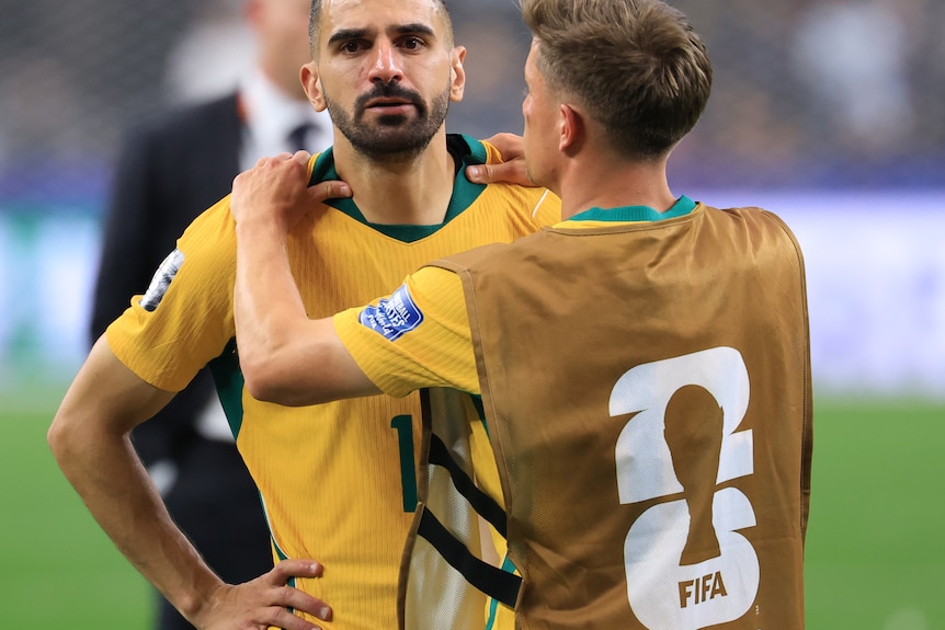 Aziz Behich of Australia reacts after the FIFA World Cup 2026