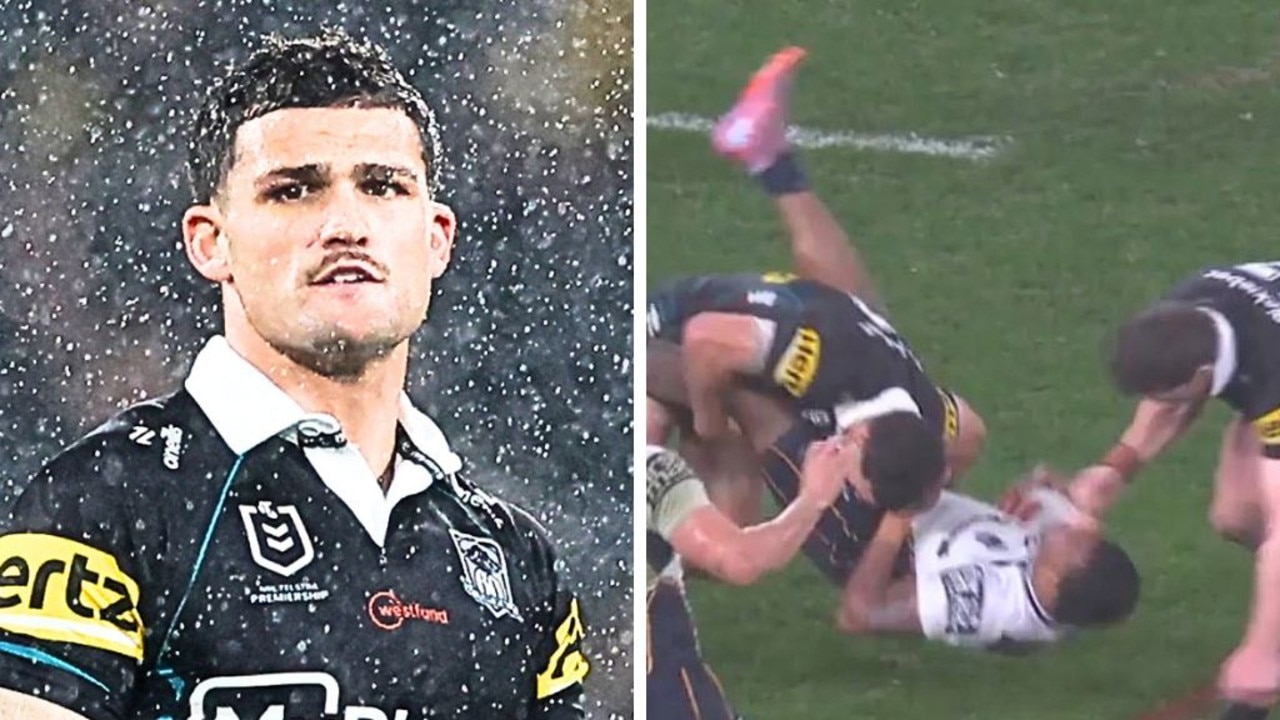 Nathan Cleary avoided a charge for a dangerous throw on Ezra Mam. Image: Getty/Kayo