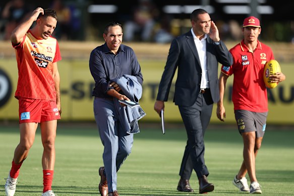 Ben Long, Eddie Betts, Shaun Burgoyne and Daniel Rioli at a game in Darwin last year.