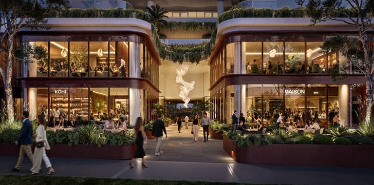 The podium is designed to be permeable, with landscaped through-site links and a central courtyard.