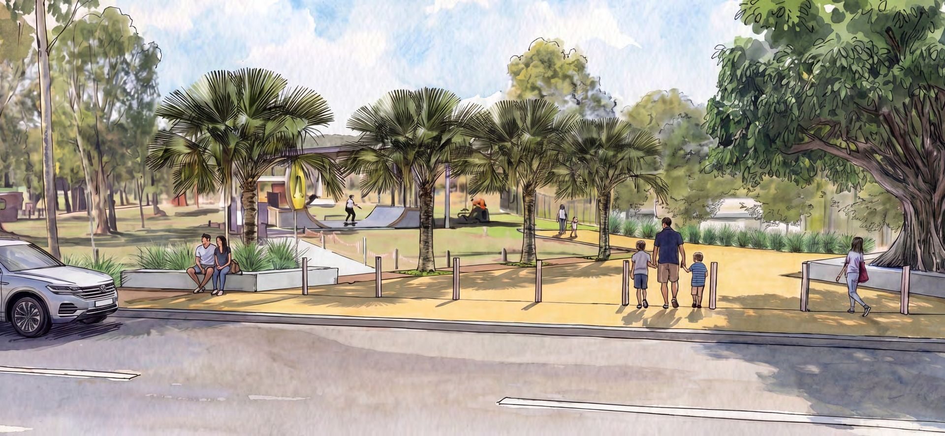 Artist's impression of the proposed Lismore Boulevard shared walking and cycling path through Lismore Park.