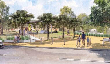 Artist's impression of the proposed Lismore Boulevard shared walking and cycling path through Lismore Park.