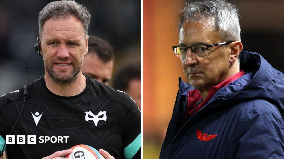Mark Jones at Ospreys (L) and Nigel Davies at Scarlets are rival rugby bosses in west Wales