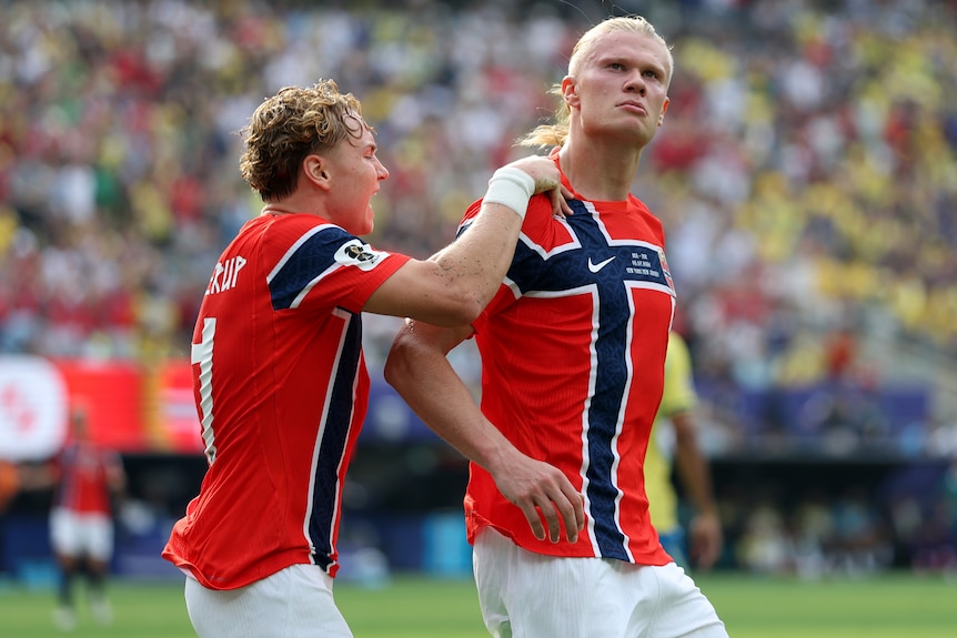 Erling Haaland looks tough in celebration of a goal