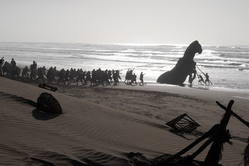 The Trojan horse emerges from the sea in The Odyssey